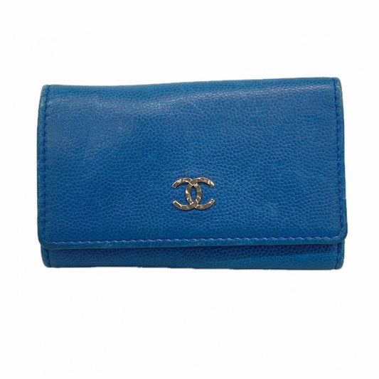 Chanel Key Case Caviar Leather Blue Silver Key Holder