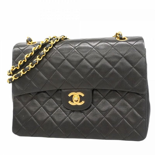 Chanel Shoulder Bag Quilted Lambskin Black Gold