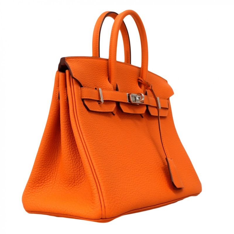 Hermes Handbag Birkin 25 Togo Orange Silver