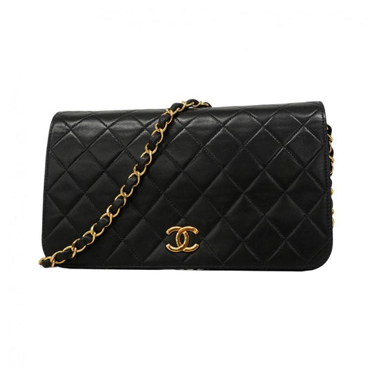 Chanel Shoulder Bag Quilted Lambskin Black Gold