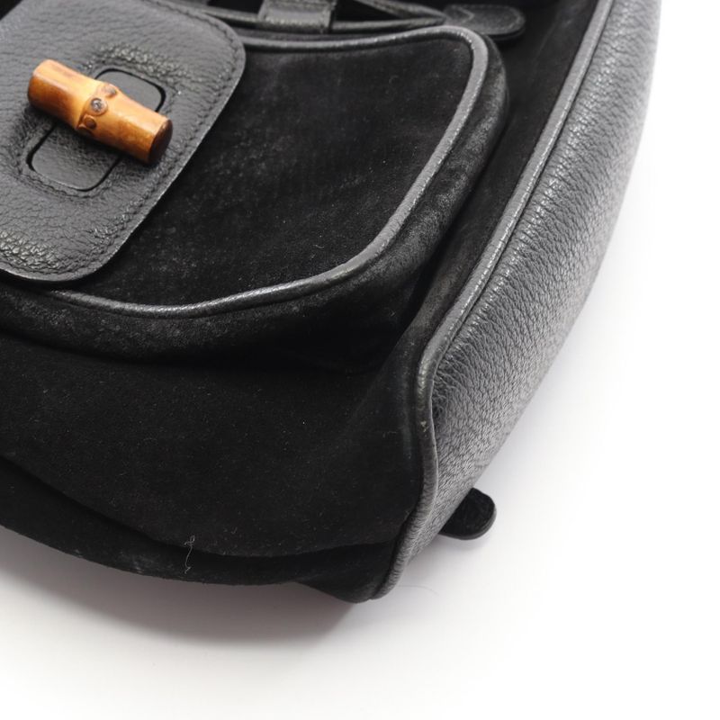 Gucci Backpack Bamboo 003 Black Suede Leather