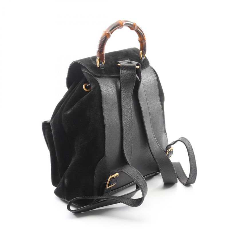 Gucci Backpack Bamboo 003 Black Suede Leather