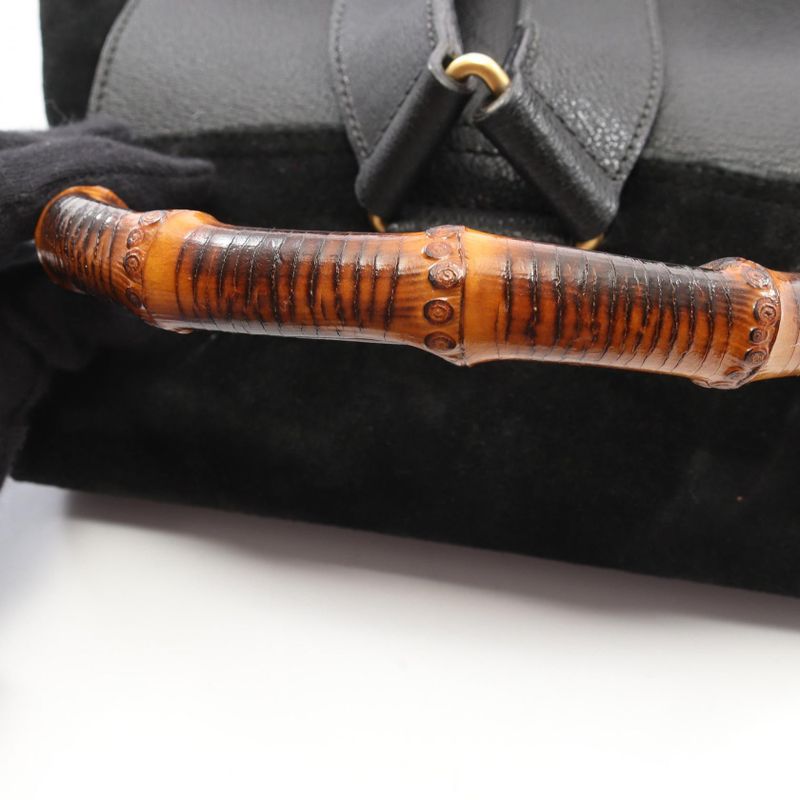 Gucci Backpack Bamboo 003 Black Suede Leather