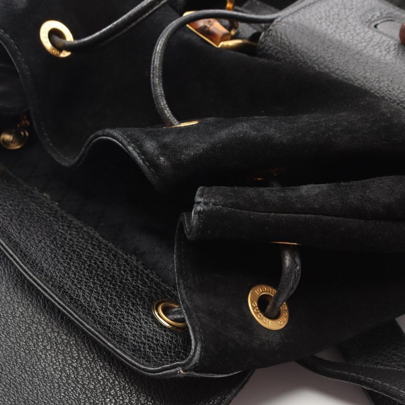 Gucci Backpack Bamboo 003 Black Suede Leather