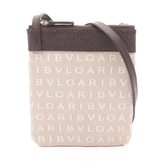 Bvlgari Shoulder Bag Logomania Beige Dark Brown Canvas Leather