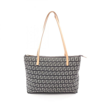 Fendi Tote Zucchino Black Ivory Canvas Leather