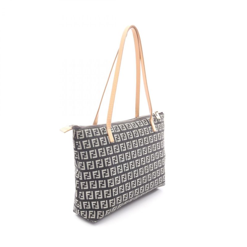 Fendi Tote Zucchino Black Ivory Canvas Leather