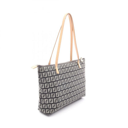 Fendi Tote Zucchino Black Ivory Canvas Leather