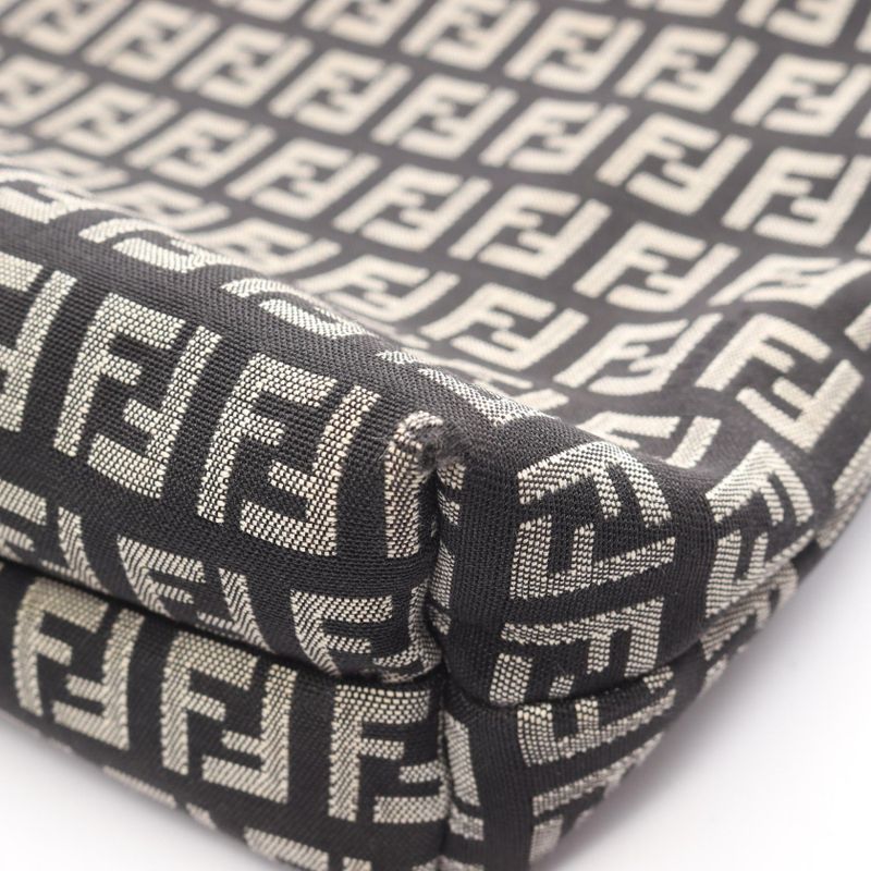 Fendi Tote Zucchino Black Ivory Canvas Leather