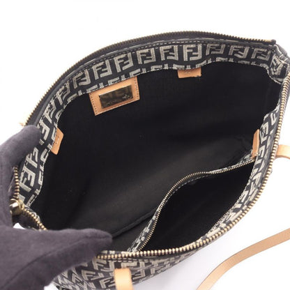 Fendi Tote Zucchino Black Ivory Canvas Leather