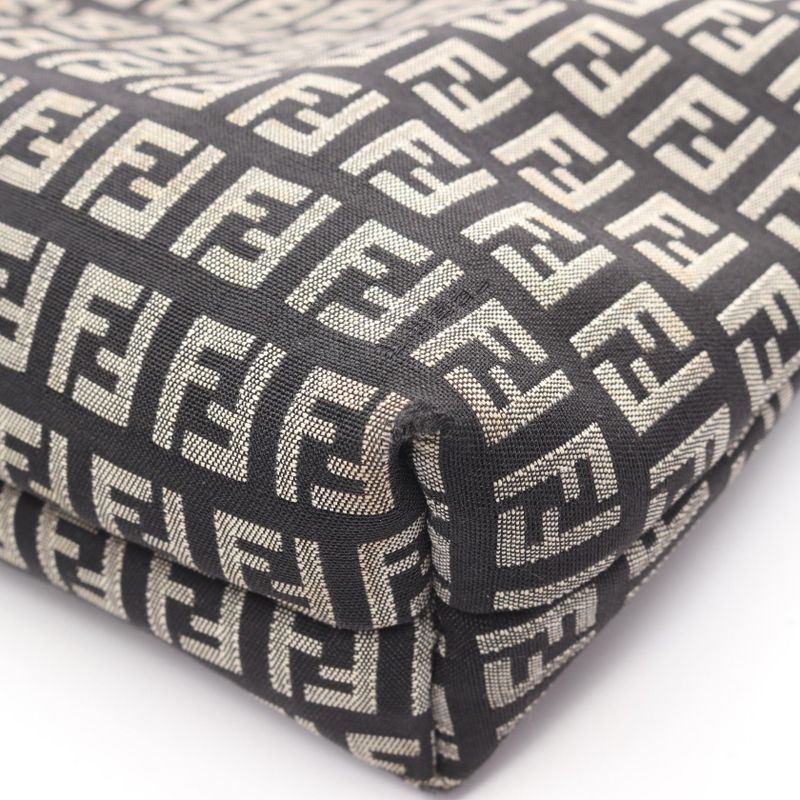 Fendi Tote Zucchino Black Ivory Canvas Leather