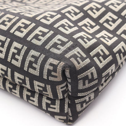 Fendi Tote Zucchino Black Ivory Canvas Leather