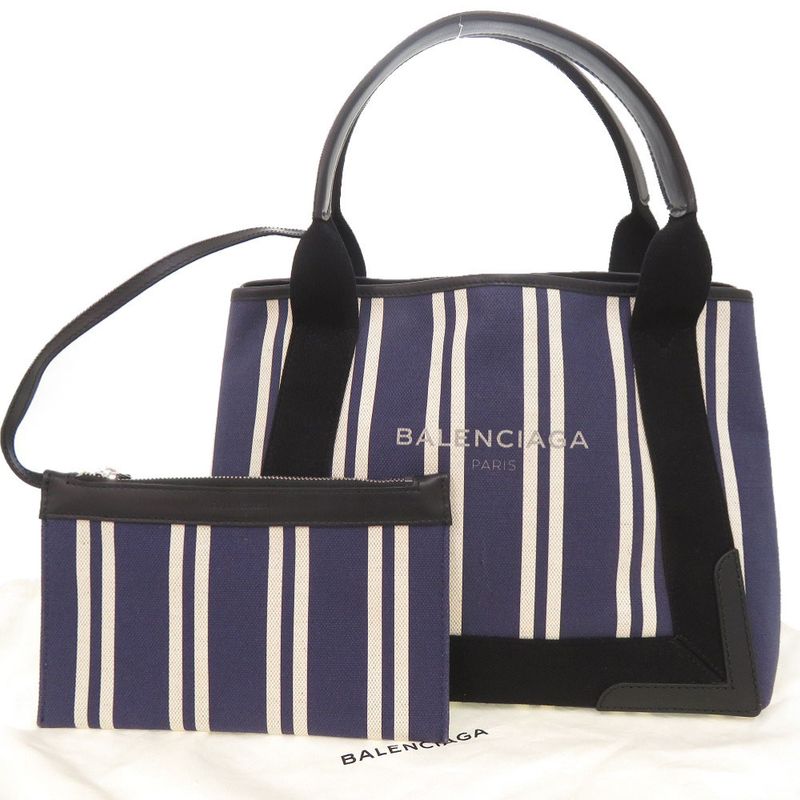 Balenciaga Navy Cabas Canvas Leather Tote