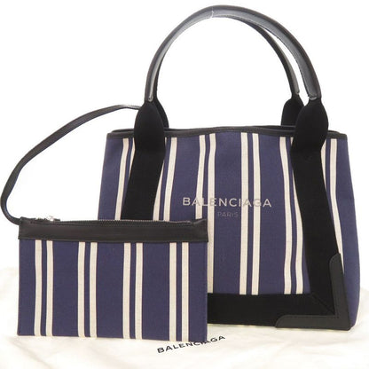 Balenciaga Navy Cabas Canvas Leather Tote