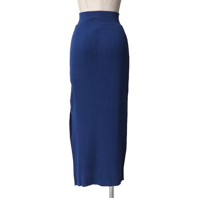 Celine Vintage Skirt Set 40 Ensemble Rib Knit Contrast Blue-etc.