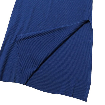 Celine Vintage Skirt Set 40 Ensemble Rib Knit Contrast Blue-etc.