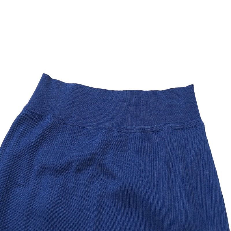 Celine Vintage Skirt Set 40 Ensemble Rib Knit Contrast Blue-etc.