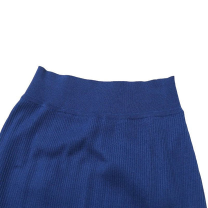 Celine Vintage Skirt Set 40 Ensemble Rib Knit Contrast Blue-etc.