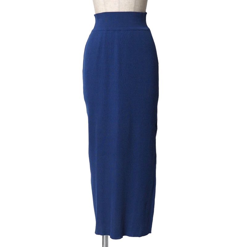 Celine Vintage Skirt Set 40 Ensemble Rib Knit Contrast Blue-etc.