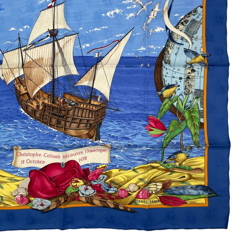 Hermes Scarf Silk Carre 90 Christophe Colomb Decouvre L'amerique 12 Octobre