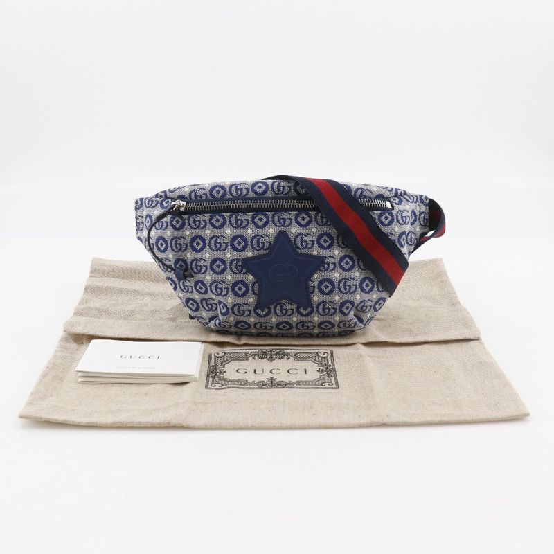 Gucci Star Children's Double Geometric Canvas Blue Kids Waist Bag