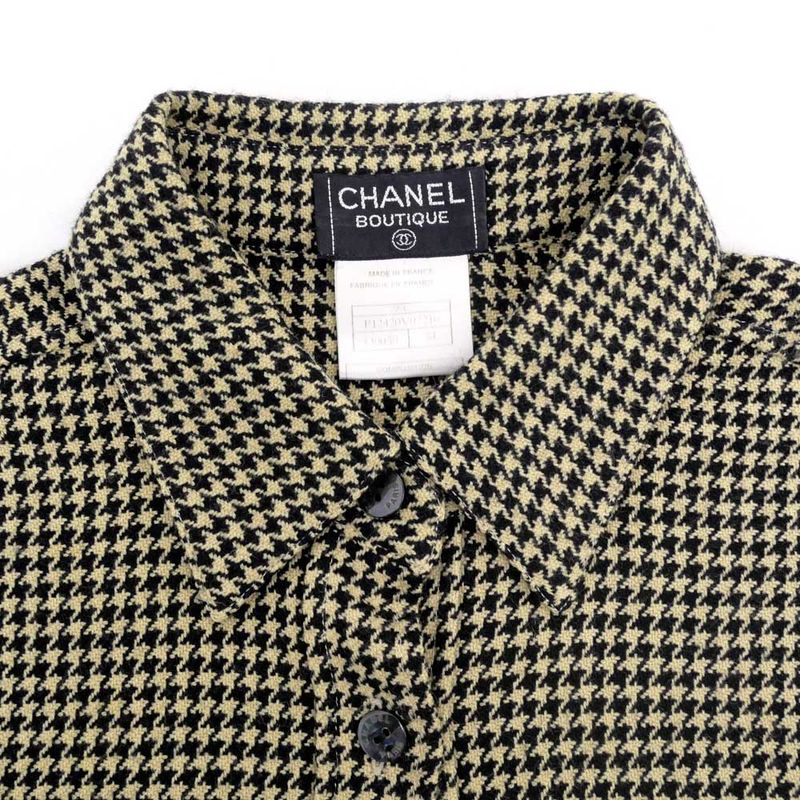 Chanel Houndstooth Shirt Beige Black 34 99C