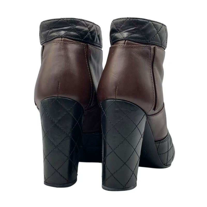 Chanel Short Boots Quilted Black Brown Leather 37