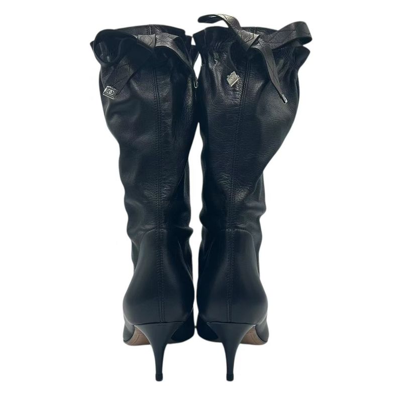 Chanel Short Boots CC Logo Leather Black