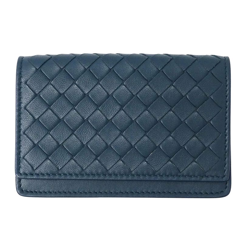 Bottega Veneta Card Case Intrecciato Leather Blue Business