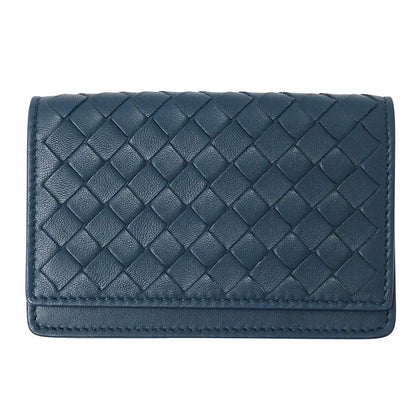Bottega Veneta Card Case Intrecciato Leather Blue Business