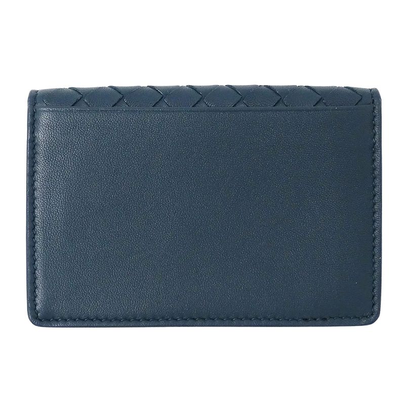 Bottega Veneta Card Case Intrecciato Leather Blue Business