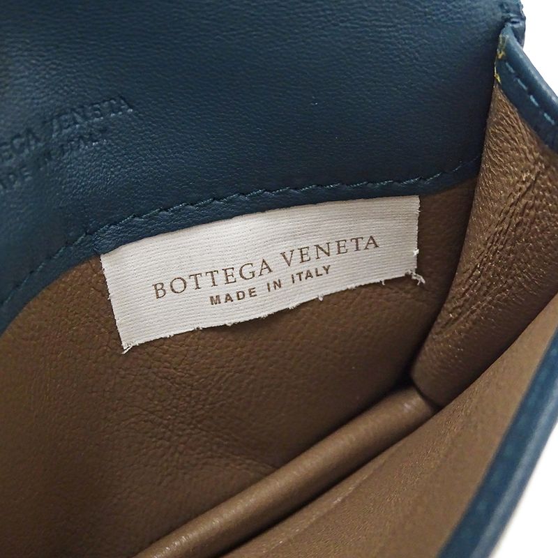 Bottega Veneta Card Case Intrecciato Leather Blue Business