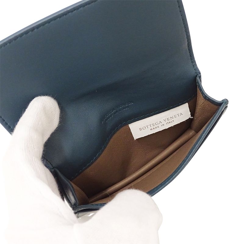 Bottega Veneta Card Case Intrecciato Leather Blue Business