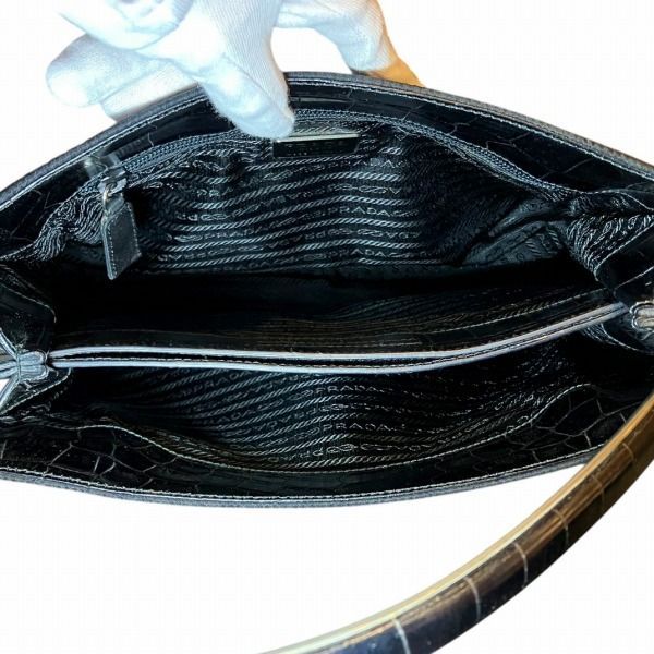 Prada Nylon Croco Shape Push Metal Handle Shoulder Bag