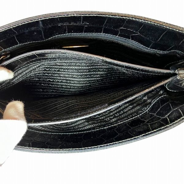 Prada Nylon Croco Shape Push Metal Handle Shoulder Bag