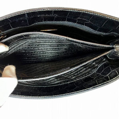 Prada Nylon Croco Shape Push Metal Handle Shoulder Bag