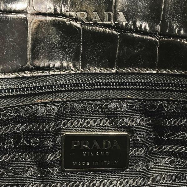 Prada Nylon Croco Shape Push Metal Handle Shoulder Bag