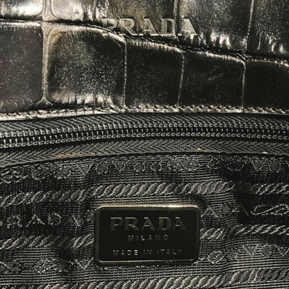 Prada Nylon Croco Shape Push Metal Handle Shoulder Bag