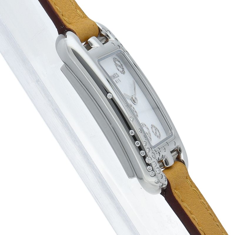 Hermes Nantucket Watch PM Diamond Bezel Box SS Leather