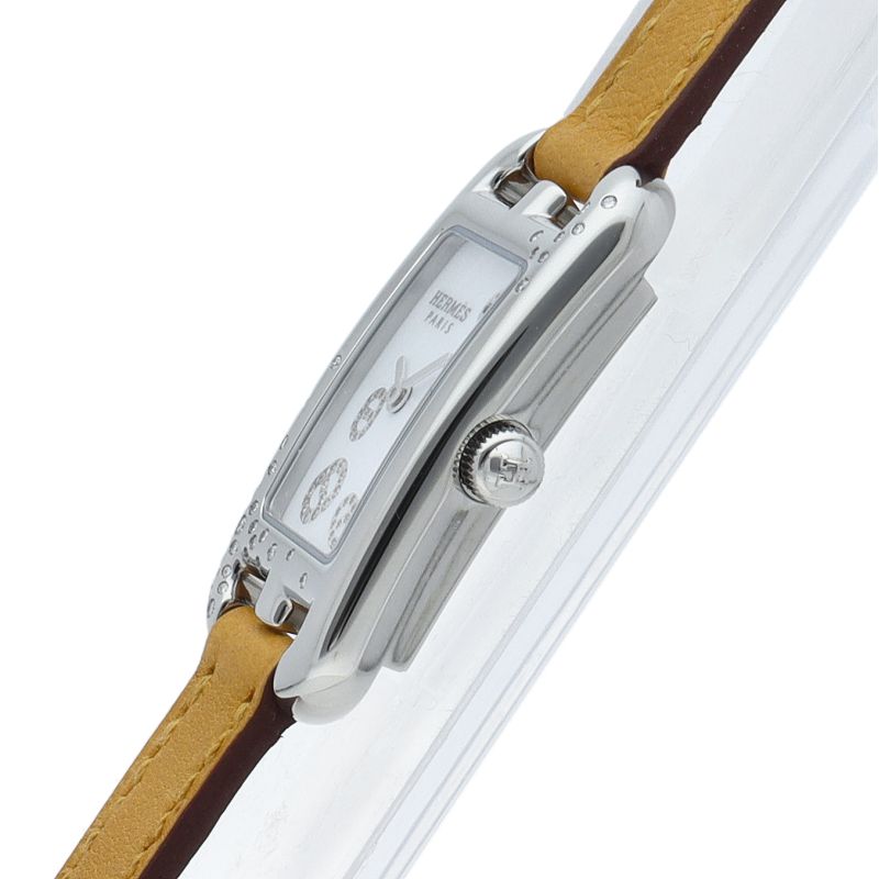Hermes Nantucket Watch PM Diamond Bezel Box SS Leather