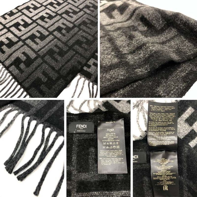 Fendi Zucca FF Scarf Gray Black Wool Cashmere