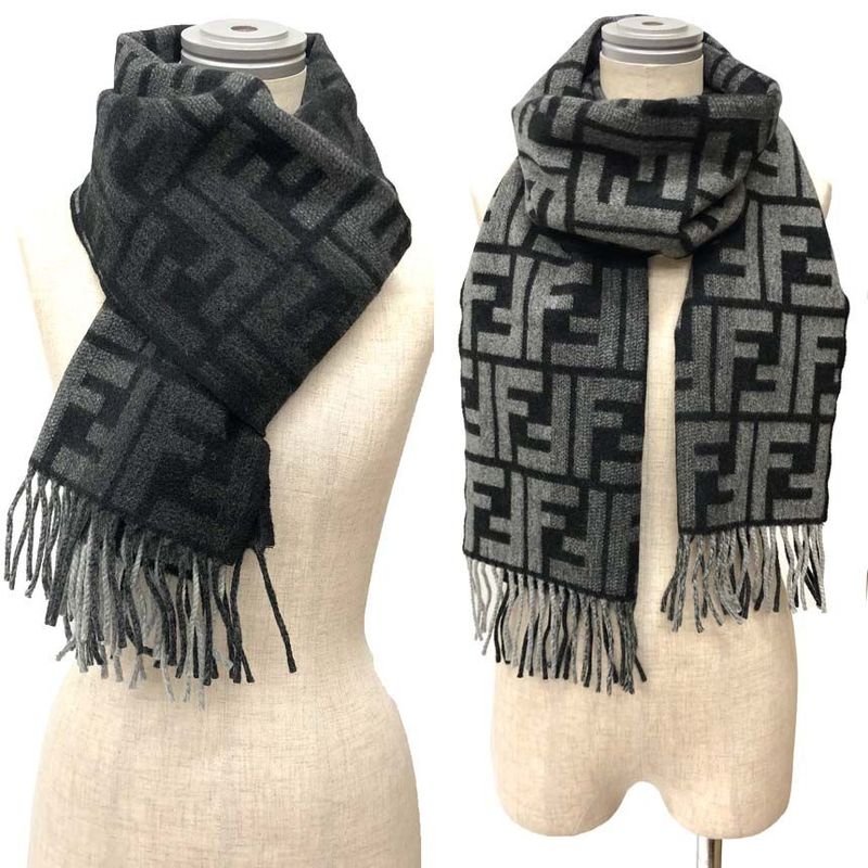 Fendi Zucca FF Scarf Gray Black Wool Cashmere
