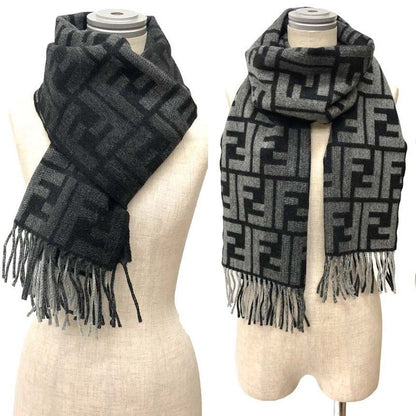 Fendi Zucca FF Scarf Gray Black Wool Cashmere