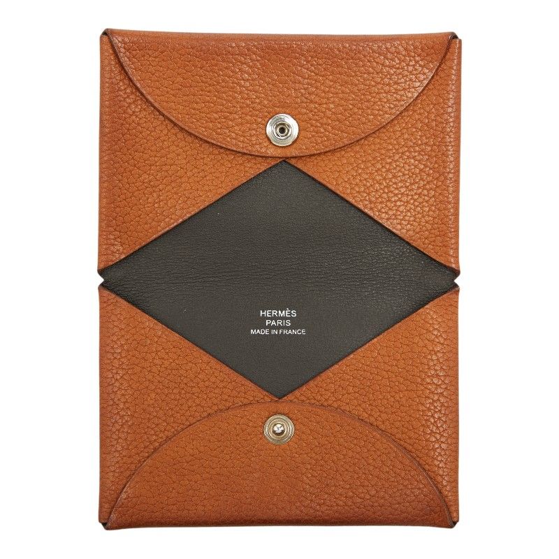 Hermes Calvi Card Case Business Holder Multi Brown Togo