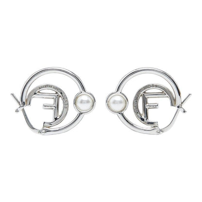 Fendi F's Hoop Earrings Silver Brass Pearl Zircon