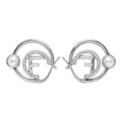 Fendi F's Hoop Earrings Silver Brass Pearl Zircon
