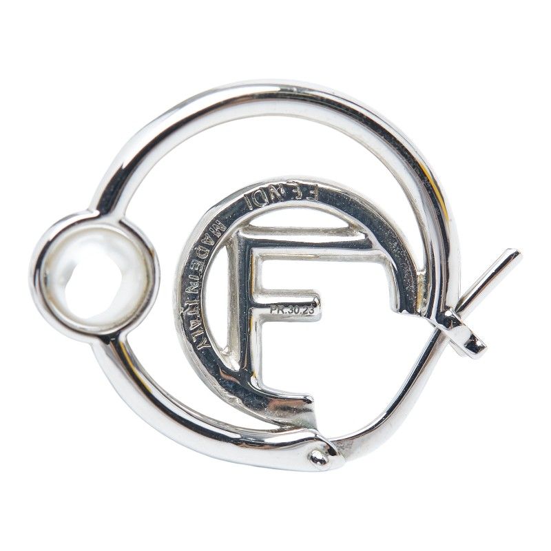 Fendi F's Hoop Earrings Silver Brass Pearl Zircon