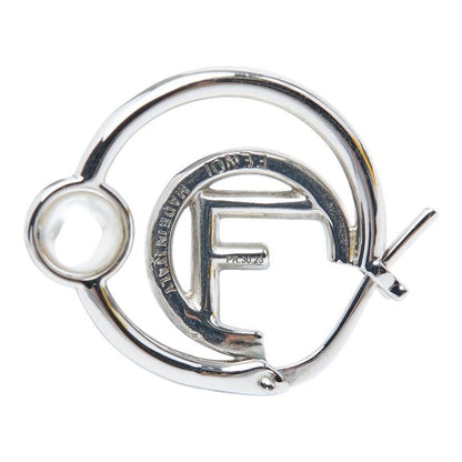 Fendi F's Hoop Earrings Silver Brass Pearl Zircon
