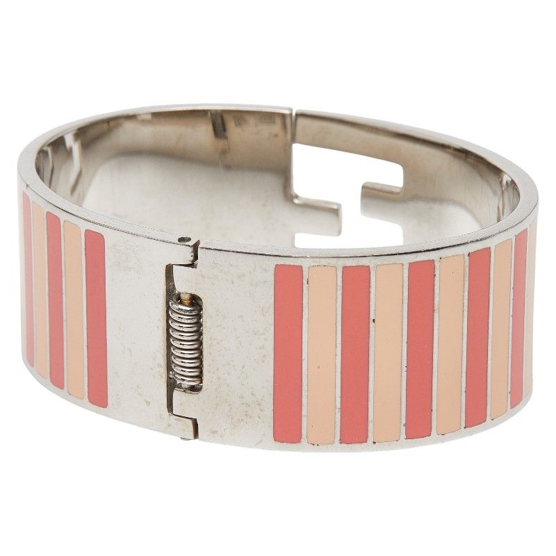Fendi Stripe Bangle M Pink Silver Metal
