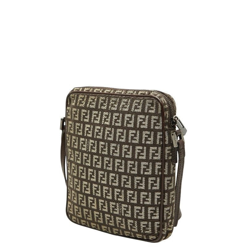 Fendi Zucchino Crossbody Shoulder Bag Brown Canvas Leather